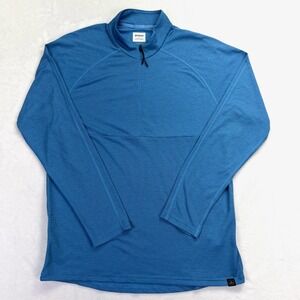 prAna Mens Quarter Zip Pullover Blue Waffle Grid Textured Fleece L Side Pocket